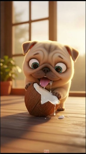 Pug Puppy: Coconut Water | Health Store Young | Straw Sipping Jelly Scraping Shell #shorts #pug