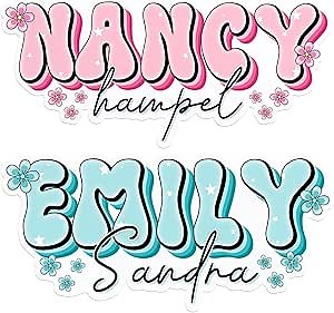 Pretty Pink Custom Name Sticker Personalized Hippie Floral Waterproof Vinyl Sticker for Water Bottle Tumbler Phonecase Car Gift Accessories Girl Women