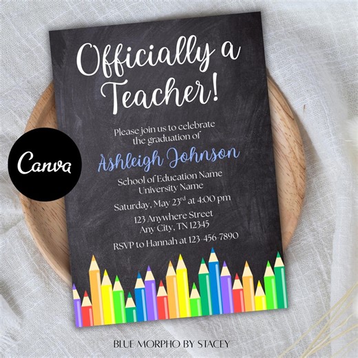 Teacher Graduation Invitation Template | Watercolor Apple Design (digital Download) - Etsy