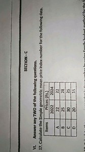 Calculate the Simple geometric mean price index number for the ... | Filo