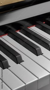 3D animation of piano playing. Design. Piano keys play themselves. Ghostly playing on keys of realistic piano. Music and instruments