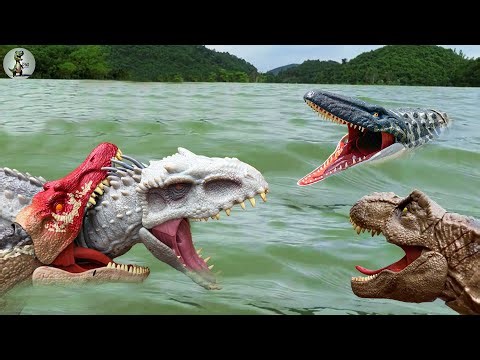 SPINOSAURUS Vs INDOMINUS Vs T-REX Vs MOSASAURUS Territorial Battle | Jurassic World