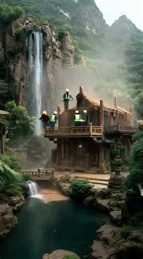 Deep in the clouds lies a fairyland, a dreamlike scene of emerald waterfalls and crimson curtains.