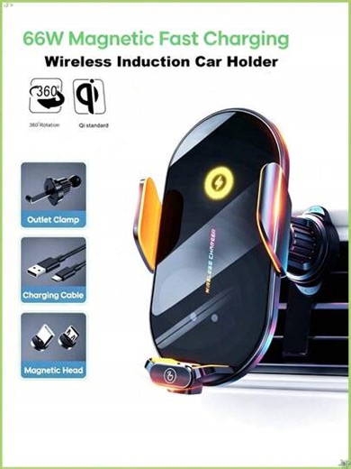 REMAX One-Touch Fully Automatic Car Charger, 15W Wireless Charging & 66W Magnetic Charging & Cable Charging, Air Vent Phone Holder, Auto Open & Clamp, One-Touch 360° Rotation, Built-In Rechargeable Battery, Type-C & Micro B Android Charger, Car Accessories, Air Outlet Installation (Black), Essential Car Stuff For Travel;Practical Car Accessories, Phone Holder For Cars | SHEIN