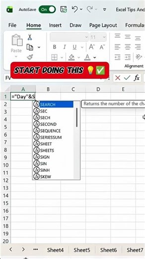 Excel me Day + Sequence ka magic 🤯 Date se auto day generate kare sirf 1 formula se 💡 #excel