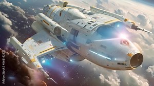 A futuristic spaceship defying gravity as it flies above the Earths atmosphere, Design a spacecraft that defies the laws of physics