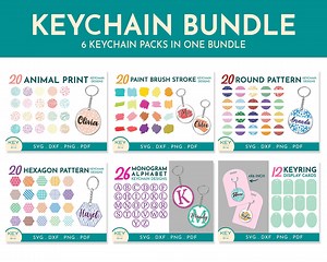 118 Keychain Bundle Svg, Animal Print Round Svg, Circle Pattern Svg, Hexagon Pattern Svg, Paint Brush Stroke Svg, Keychain Display Card Svg - Etsy