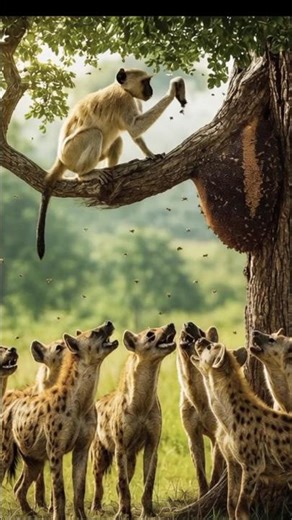 Monkey vs Beehive! 🐒🍯 Funny Hyena Reactions 😂🔥 #FunnyAnimals #AIShorts