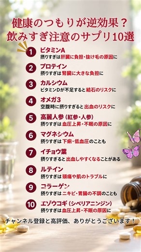 健康のつもりが逆効果？飲みすぎ注意のサプリ10選 #健康 #サプリメント #健康習慣 #ビタミン #オメガ3 #マグネシウム #プロテイン #50代 #60代 #毎日健康習慣 #ショート動画