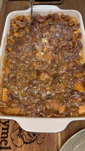 FULL VIDEO RECIPE on my page of Bread Pudding with Bourbon Sauce #bourbon #pecan #breadpudding #dessert | Hymel’s Kajun Kitchen