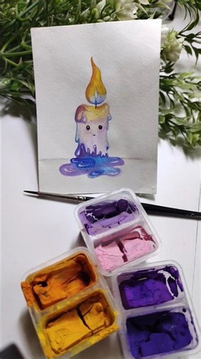 Cute Melting Candle Painting ✨🕯️💜💙#art #youtube #divya