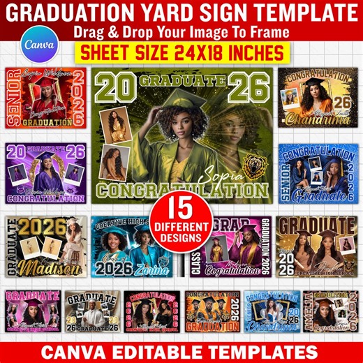 15x Graduation Yard Sign Canva Template Bundle, Editable Senior Yard Signs, Class of 2026 Grad Party Decor Printable Graduation Sign Designs - Etsy