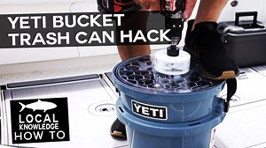 YETI Bucket Trash Can Hack! Tired of dedicating a hatch or live well for garbage on your boat? Ali Hussainy share a quick life hack that uses a Yeti bucket and a hole saw to make a garbage can that sits on the transom and out of the way. #YETI #FishingHacks #Fishing | Local Knowledge