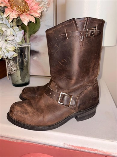 Vintage Frye Engineer Boots Brown Leather Made in USA Motorcycle Biker Boots Women's Size 8.5 - Etsy