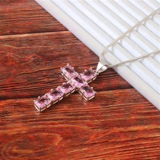 Pink Kunzite Cross Pendant, Sterling Silver, Religious Necklace - Etsy