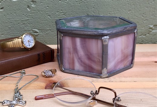 Vintage Stained Glass Jewelry Box: Pink Marbled Hexagonal Ring Box - Etsy