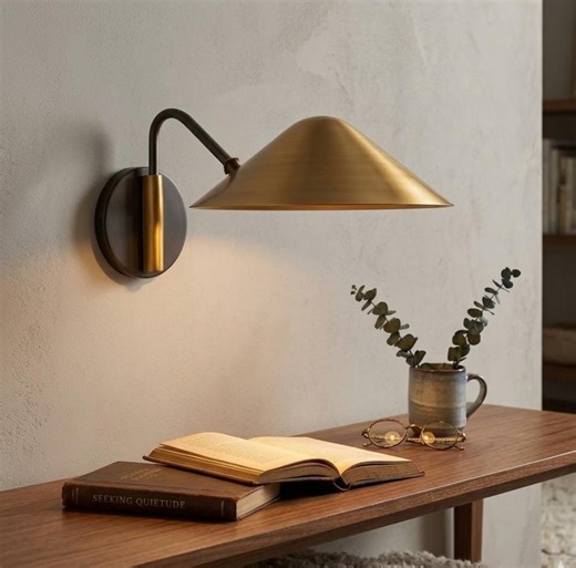 Modern Brass Wall Sconce, Minimalist Wall Lamp, Mid Century Wall Light, Gold Bedroom Sconce, Bedside Reading Light, Contemporary Wall Light