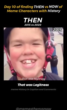 MEMES THEN vs NOW on Instagram: "Meme history & origin :- 👇 That Was Legitness refers to a viral video of a kid doing a scooter trick followed by an onlooking kid responding with a lisp, "that was legitness." The video was originally posted to Vine in 2015 and went viral through reposts. The boy in the video, real name Joshua Kravchenko, became known as the "legitness kid." He has dwarfism. He appeared in numerous videos and images online since, including a number of appearances on Tanner Fox's