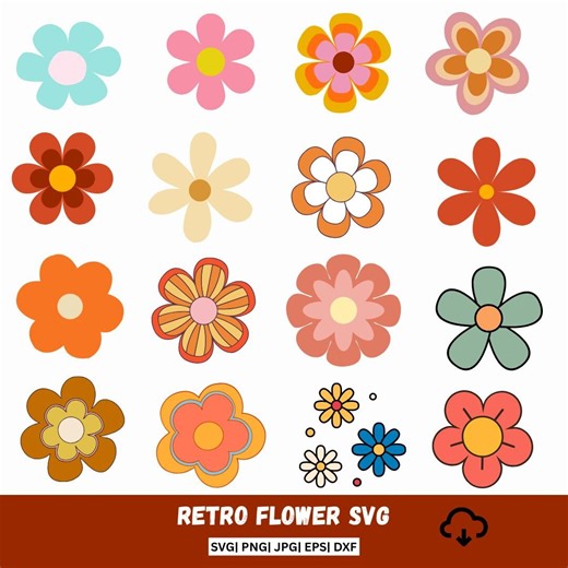 Retro Flower SVG Bundle, Daisy Clipart, Floral PNG (digital Download) - Etsy