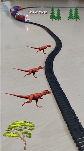 Dinosaur race is happening near the track and the train is approaching fast | Trex turns to Tractor