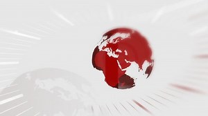 Animated globe rotating, red and white news intro