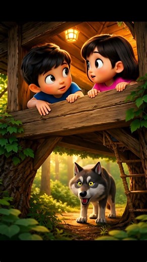 Dapi & Caca Run Away from the Wolf! 😱 Hiding in the Treehouse! | 3D Kids Animation #cartoon#kidss...