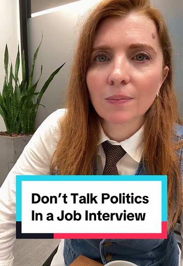 ⬇️ There are 4 things to NEVER talk about in a job interview; religion, personal matters, don’t talk negatively about yourself and never ever talk about politics. 👉Watch how to answer small talk questions in a job interview @Anna Papalia 👈 👀Politics is incredibly divisive. The only exception to this rule is if you’re a lawyer, if you work in politics or the company/job deals with the government. Otherwise never ever bring it up. Why❓ Because you have a 50/50 shot of getting it right and if yo