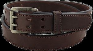 The Viper: Men's Brown Stitched Leather Belt With Double Prong Nickle Buckle - 1.50"