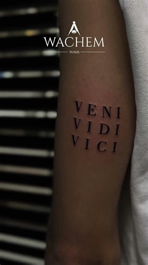 Classic Roman Script Tattoo — 'Veni Vidi Vici' Inked in Black