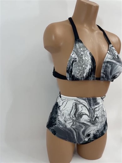 High Waist Swimsuit Black Tie Dye - Etsy