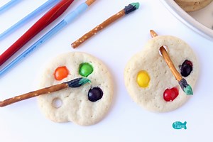 Artist Palette Sugar Cookies with Pretzel Paintbrushes