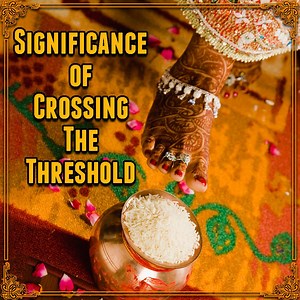 In the Hindu custom, brides push a bowl of rice with their foot and then step into a plate of kumkum after which they take their first step into their new household. Watch to know what the ritual signifies. #CrossingTheThreshold #HinduWeddings #Hinduism #Traditions #Marriage #Rituals #MarriageInHinduism #Customs #IndianRituals | Om Bhajan Bhakti