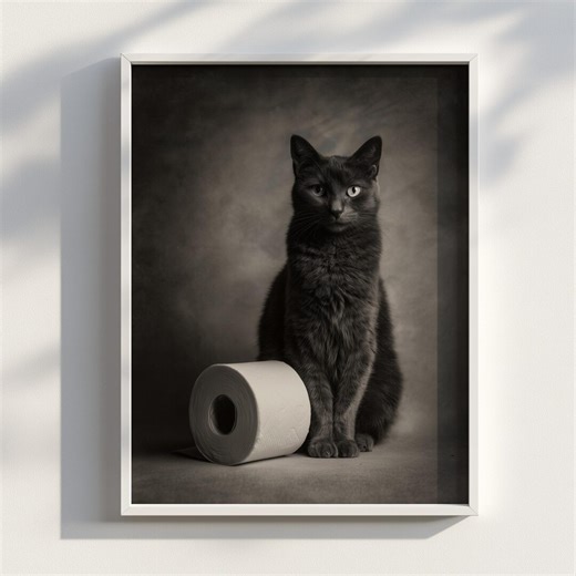 Cute Havana Brown Cat With Toilet Paper Roll | Black & White Photo | Printable Wall Art | Digital Download | Toilet Poster Art - Etsy