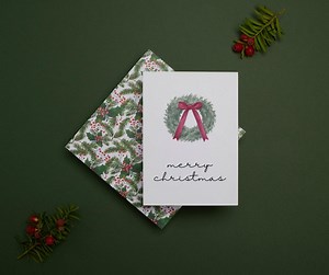 Merry Christmas Wreath | Printable Card | Downloadable Holiday DIY | Winter Themed Card