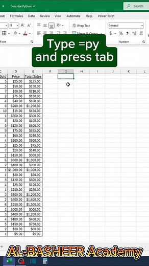 Describe Python in Excel۔۔ #al_basheer_academy #msexceltricks #msexceltraining #education #msexceltips #fyp #trendingreelsvideo | Al Basheer Academy of Science and Computer Center