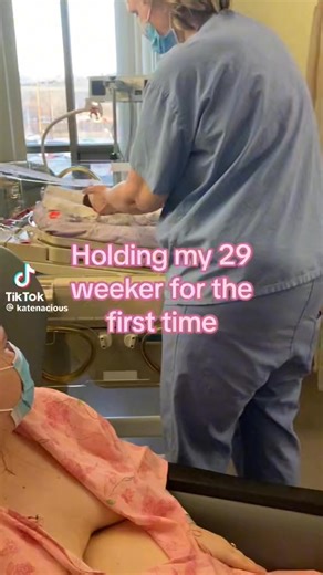 Mother holds her 29 week old baby for the first time ❤️ #restorepersonhood Credit: TikTok (katenacious) | Precious Life