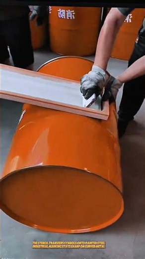 Curved Silk Screen Prints Hazard Marking on 200 Liter Steel Drum Surface #machine #printing