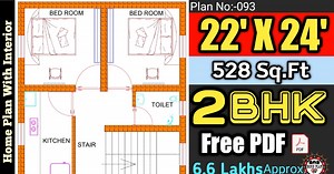 22' X 24' | 528 square feet | 2Bhk house | Plan No. 093