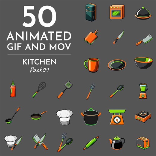 Animated Kitchen Icon Pack | Looping GIF & MOV Graphics (digital Download) - Etsy