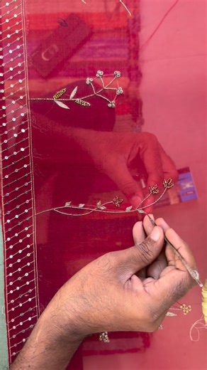 Kavana on Instagram: "It takes just a second to undo what took minutes or sometimes hours to create. Sampling is full of trials, we stitch, unpick, and redo until the design feels right. Each motif we remove carries the memory of an idea that didn’t make it, yet every redo brings us closer to beauty. Hand embroidery is truly a labour of love - slow, imperfect, but magical. ✨ 🌸 #handcrafted #handmadewithlove #handembroidery"