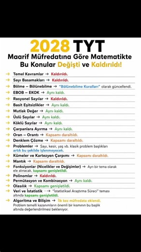 2028 tyt matematik konularından değişenler ve değişmeyenler