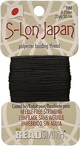 The Beadsmith S-Lon Japan – Fine Polyester Thread – Black Color, 0.25mm Diameter, 22 Yards per Card – Needle-Free, Easy to Thread Beads – Ideal for Knotted Jewelry, Pearls and DIY Crafts