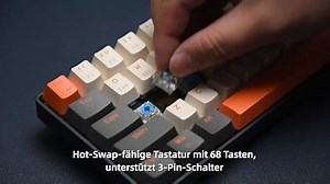 MAGIC-REFINER RK68 Kabellose Mechanische Gaming-Tastatur, Dual-Mode 2.4 GHz Wireless/Bluetooth 5.0, 60% Prozent Tastatur Hot-Swap-fähiger Blauer Schalter mit 2-in-1-Empfänger für PC/Mac/Smartphone