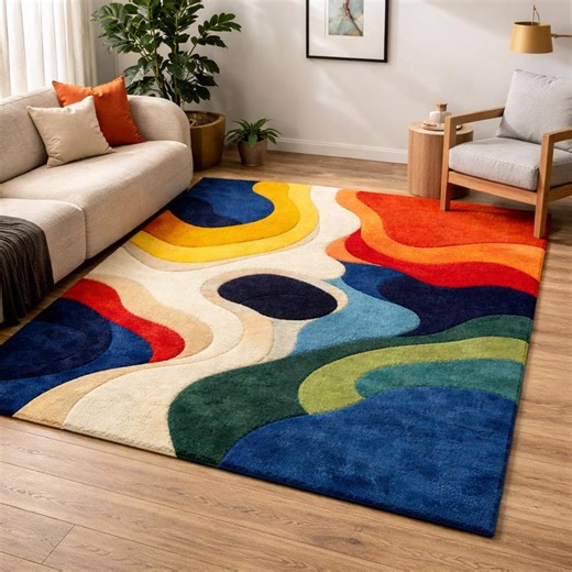 Abstract Wavy Area Rug, Colorful Retro Home Decor - Etsy