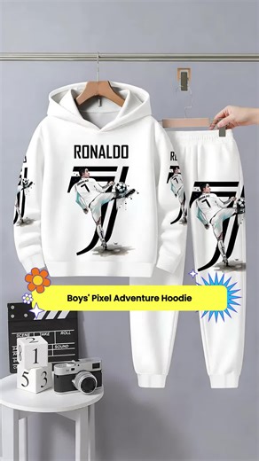 Boys' Casual Pixel Adventure Hoodie Set, Comfortable Polyester Blend, Long Sleeve, Perfect for Spring & Fall