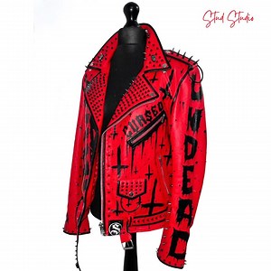 Men's Punk Studded Red Leather Jacket - Gothic Biker Motorcycle Coat With Spikes - Handmade Alternative Fashion for Him Fully Customizable - Etsy