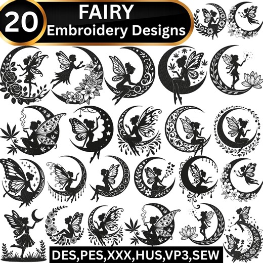 Fairy Embroidery Designs Bundle Moon Fairy Silhouette Machine Embroidery Files PES DST VP3 HUS Jef Fantasy Magical Designs Instant Download - Etsy
