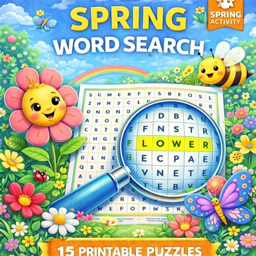 Spring Word Search Printable Puzzle for Kids Flowers Bees Activity Pack Ages 6–10 - Etsy