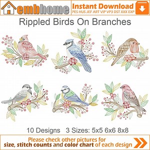 Rippled Birds on Branches Machine Embroidery Designs Pack Instant Download 5x5 6x6 8x8 Hoop 10 Designs APE2920 - Etsy
