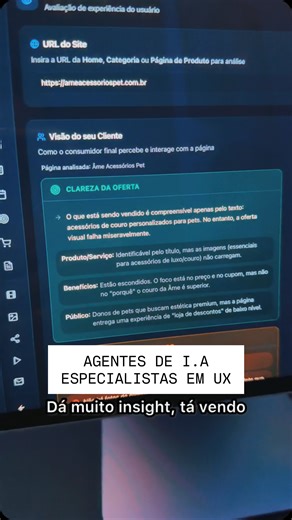 Diego Santana on Instagram: "🤖🤖 Dois agentes. Dois pontos de vista. Um diagnóstico completo. No nosso novo sistema, um cliente desconfiado navega pelo e-commerce como quem vai comprar de verdade. Em paralelo, um especialista em e-commerce analisa cada detalhe técnico, estratégico e de conversão. O resultado não é opinião. É diagnóstico acionável, com tarefas claras geradas automaticamente para o time executar e melhorar o que realmente impacta vendas. Menos achismo. Mais performance."